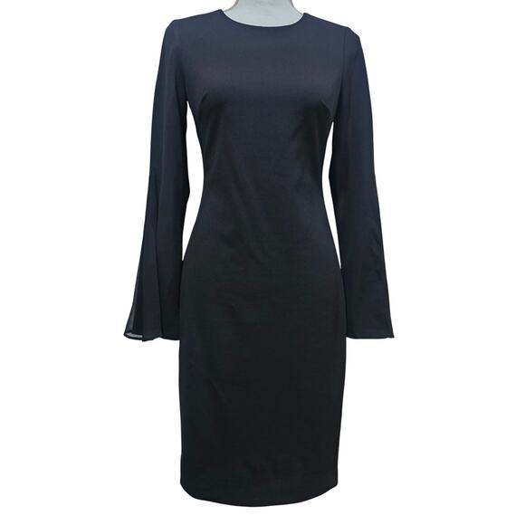 Calvin Klein Black Sheath Dress Sheer Bell Sleeves Size 2 - Picture 1 of 9